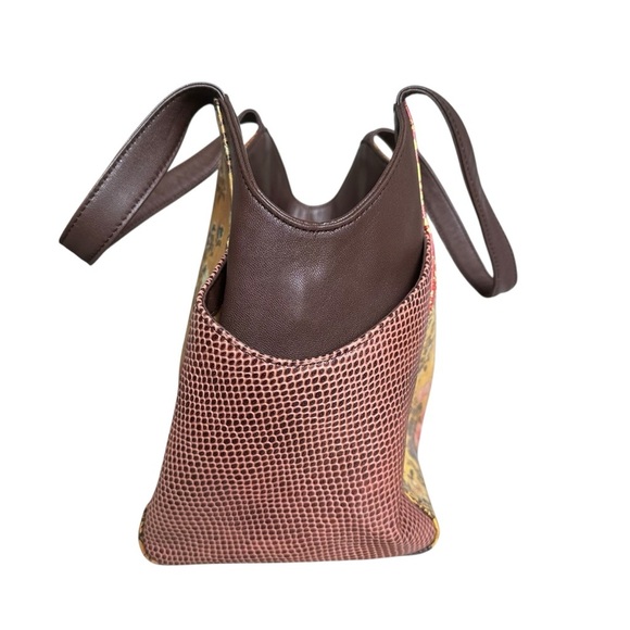 Icon Los Angeles Brown Leather Tote Bag Floral Design - Picture 8 of 8